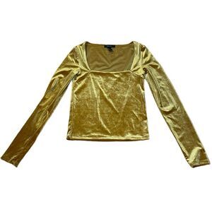 New! Gold Velvet Long Sleeve Crop Top,  stretch, Forever 21, Small